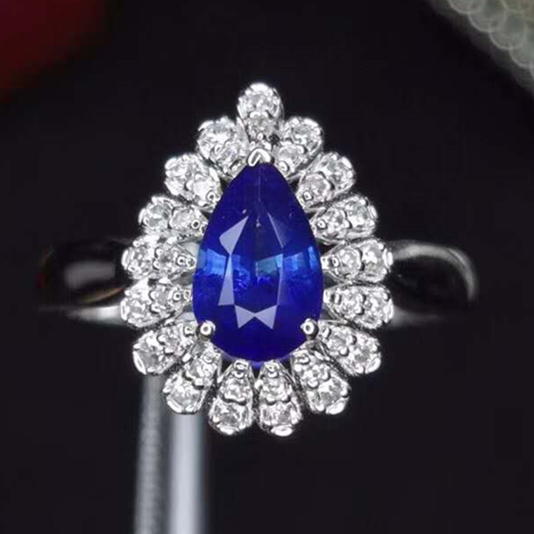 欧美经典款珠宝首饰批发 0.99ct斯里兰卡天然皇家蓝蓝宝石戒指18K